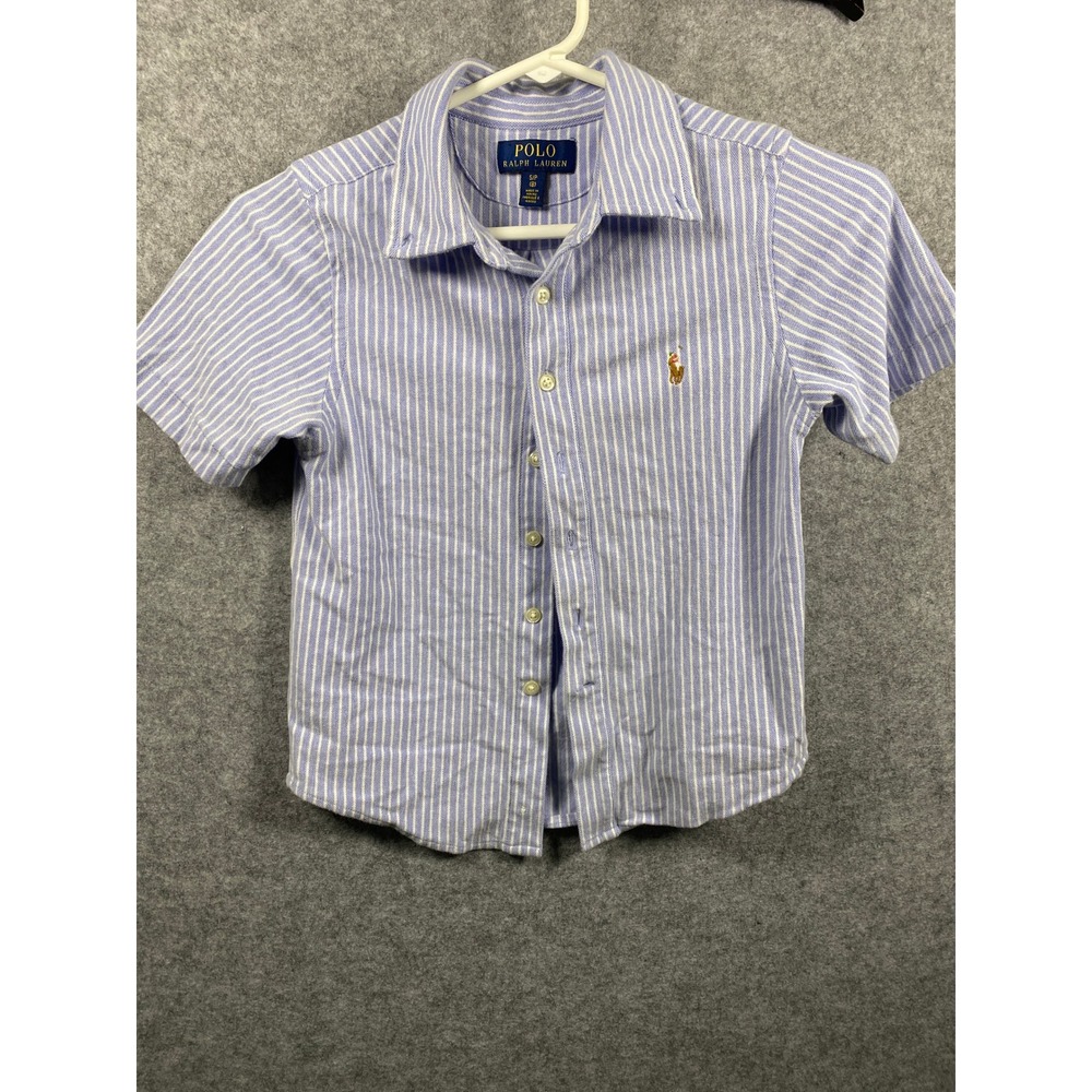 Polo Ralph Lauren Boys Blue White Striped Short Sleeve Oxford Shirt Size 8 S/P